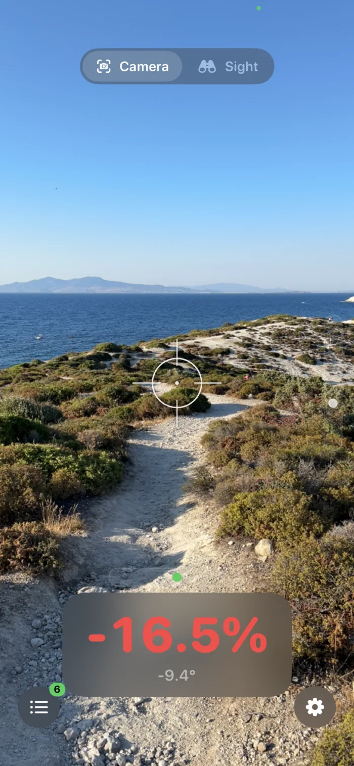 Opti Clinometer measuring a trail through the camera